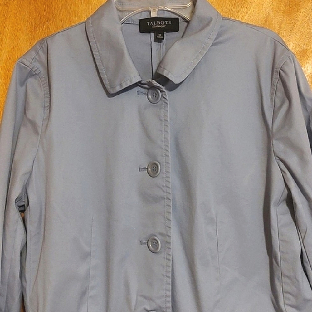 Talbots Peplum Jacket Pastel Blue Buttoned Stretch Ruffle 10 *Flaw, Please Read* - Picture 2 of 9
